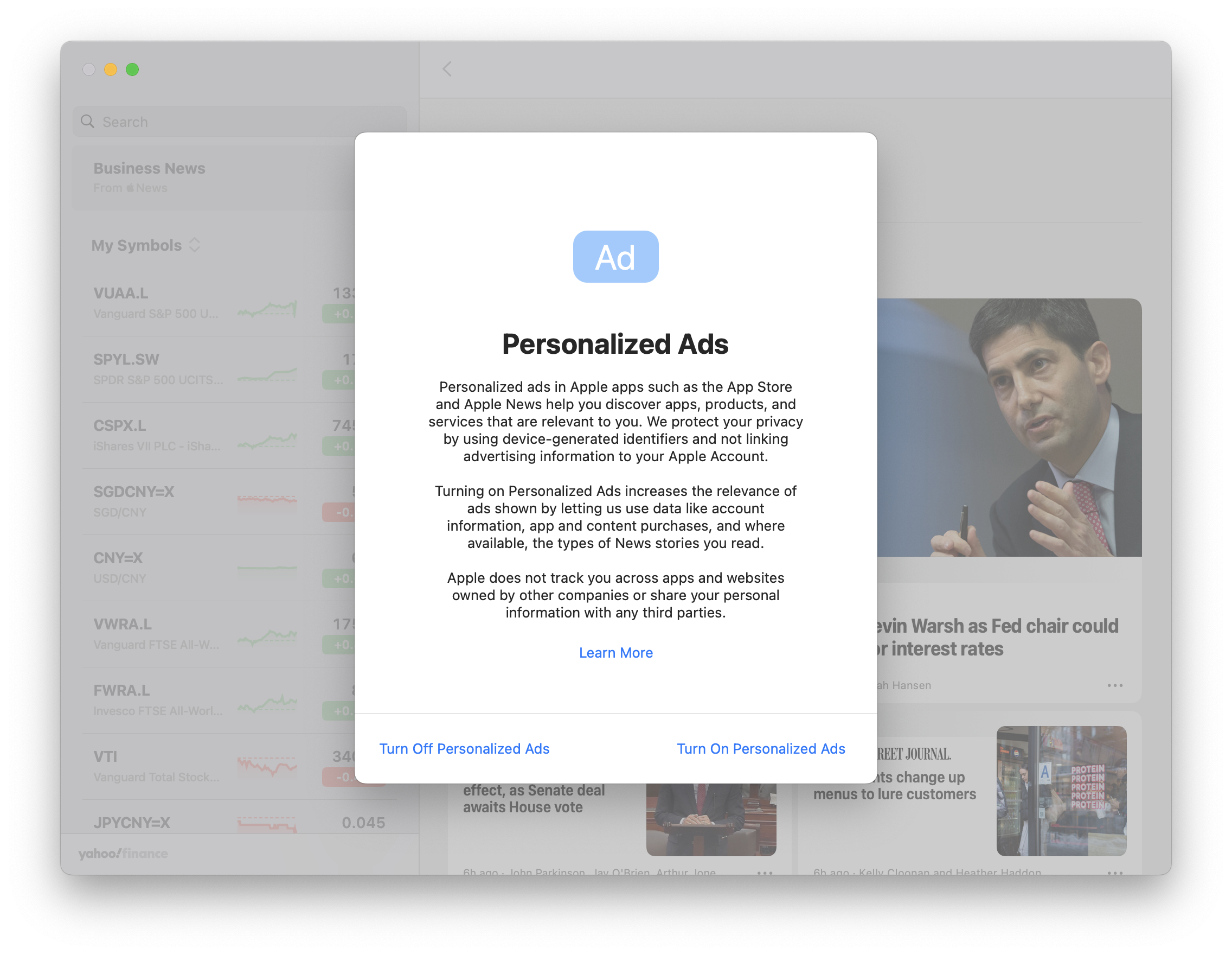 Stocks Personalized Ads